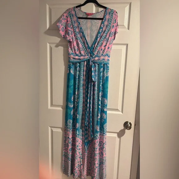 Lilly Pulitzer Esmarella maxi dress in turquoise teal water ya waiting for  - www.edutreekidspreschool.com